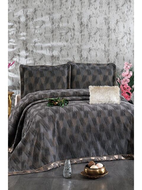 Çeyiz Diyarı Caprice Şönil Çift Kişilik Yatak Örtüsü 260x260 cm Antrasit - S000493299-19413