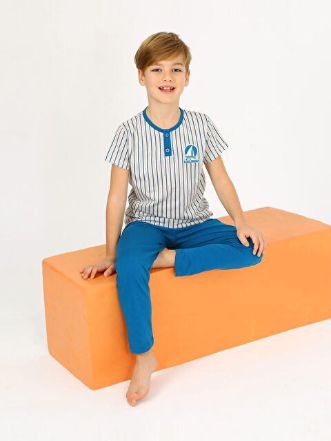 Vitmo Erkek Çocuk Kısa Kollu %100 Pamuklu Düğme Detaylı Sailboat Pijama Takımı - S000388372-20019