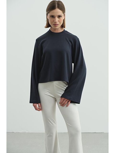 C&City Oversize Basic Kısa Sweatshirt 981 Füme - S000464533-33408