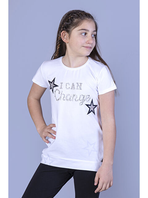 Toontoykids Kız Çocuk Yıldız Baskılı Taş İşlemeli Tişört