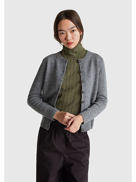 United Colors Of Benetton Kadın Antrasit Melanj Shetland Hırka