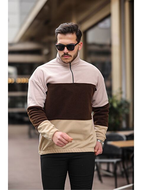 Comstar Yarım Fermuarlı Üç Renk Polar Sweatshirt