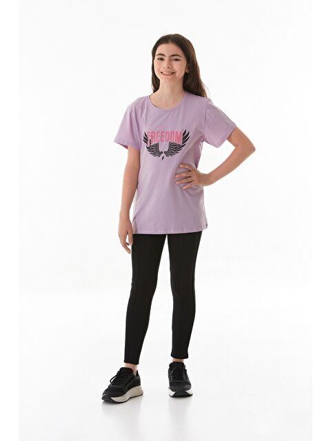 Fullamoda %100 Pamuk Freedom Yazı Baskılı Kız Çocuk Tişört - S000422023-17878