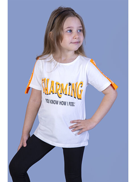 Toontoykids Kız Çocuk Kolları Şerit Detaylı Baskılı Tişört