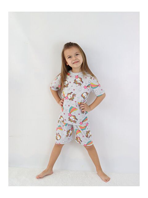 Harika Kids Kız Çocuk Gri Baskılı Şortlu Alt-Üst Basic Takım 3-10 Yaş - S000141652-20600