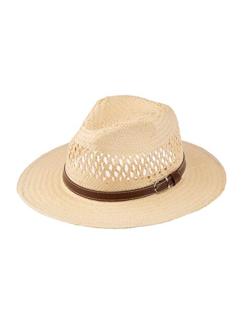 C&City Erkek Kemer Detaylı Geniş Kenar Hasır Şapka Y25750-06 Bej - S000388347-19928