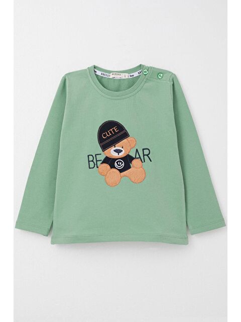 Breeze Erkek Bebek Uzun Kollu Tişört Havalı Ayıcık Nakışlı Mint Yeşili (9 Ay-3 Yaş) - S000332591-20054