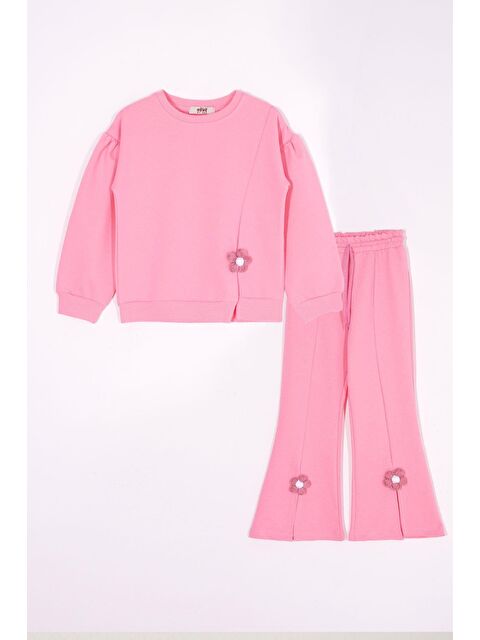 Zepkids Bisiklet Yaka Yırtmaçta Papatya Detaylı Kız Çocuk Eşofman Takım - S000355644-20024