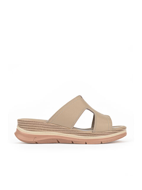 Ziya Ayakkabı Kadın Hakiki Deri Dolgu Terlik 1611020Z2565 Bej