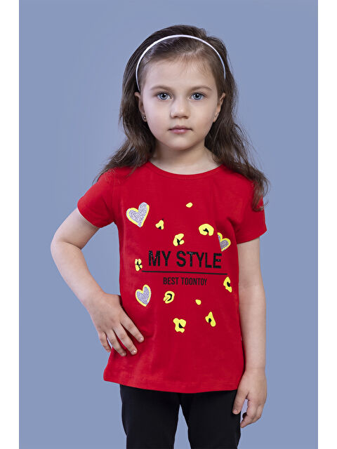 Toontoykids Kız Çocuk Kalp Baskılı Tişört