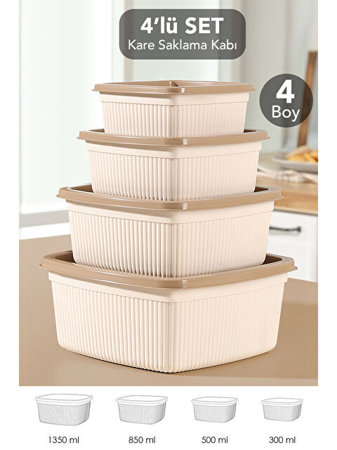 Meleni Home 4'lü Çizgili Kare Gıda Saklama Kabı Seti