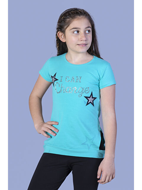 Toontoykids Kız Çocuk Yıldız Baskılı Taş İşlemeli Tişört