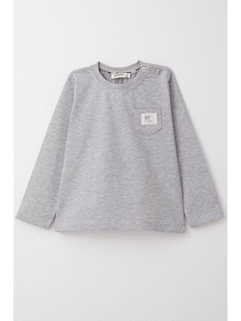 Breeze Erkek Bebek Uzun Kollu Tişört Cool Yazı Armalı Cepli Gri Melanj (9 Ay-3 Yaş) - S000280341-20600