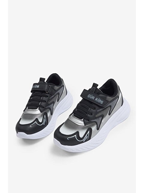 TONNY BLACK Çocuk Unisex Siyah Gri Eva Faylon Taban Çocuk Unısex Cırtlı Lastik Bağcıklı Spor Ayakkabı - S000504804-37430