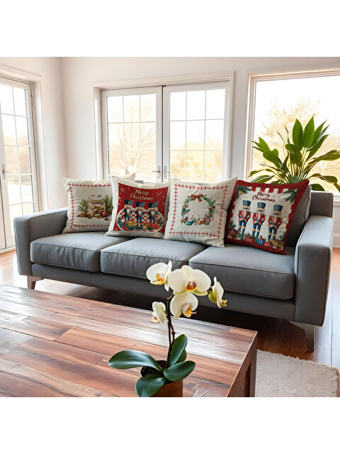 Evmila 4 lü Yılbaşı Temalı Fermuarlı Kadife Kırlent Kılıfı Seti - S000291176-23173