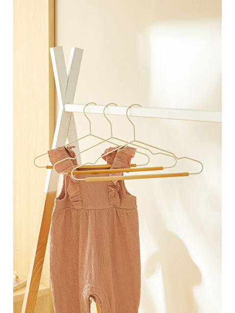 Ocean Home Textile 3'lü Ahşap Destekli Mat Beyaz Renk Kauçuk Kaplamalı Metal Çocuk Giysi Askısı 18 x 32 x 0.3 cm - S000335015-20063