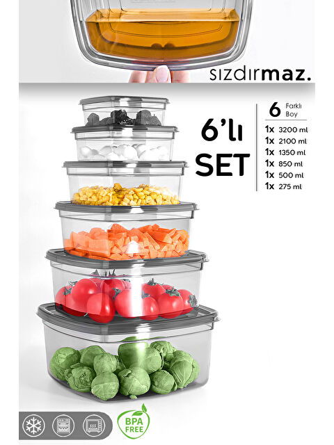 Meleni Home 6'lı Kare Erzak Saklama Kabı Seti