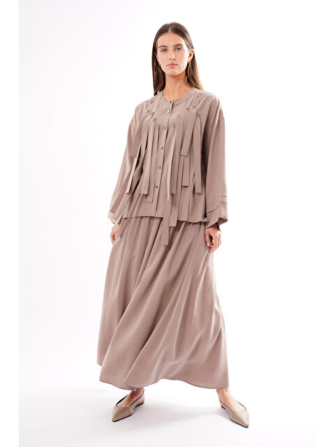 Remsa Önü Saçak Bant Detaylı Etekli Sicilya Takım 934 Vizon