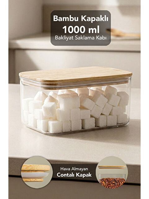 Meleni Home Bambu Kapak Aura Dikdörtgen Erzak Saklama Kabı 1 l