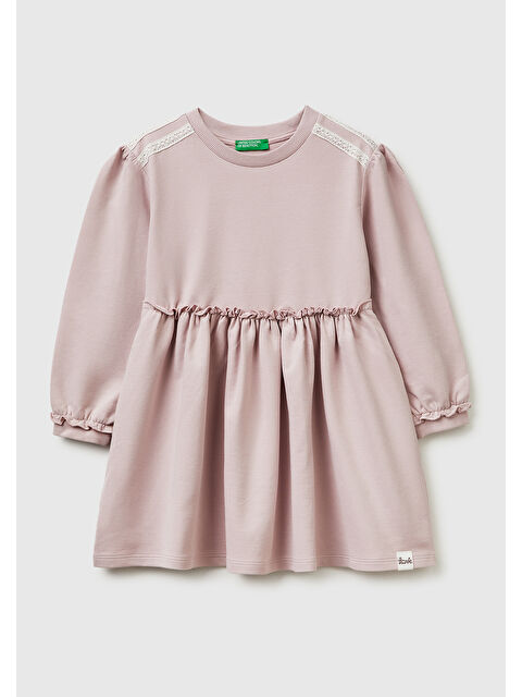 United Colors Of Benetton Kız Çocuk Gül Kurusu Kurdele Detaylı Bisiklet Yaka Sweatshirt Elbise