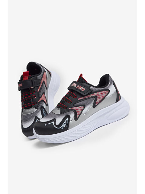 TONNY BLACK Çocuk Unisex Siyah Kırmızı Eva Faylon Taban Çocuk Unısex Cırtlı Lastik Bağcıklı Spor Ayakkabı - S000504804-37434