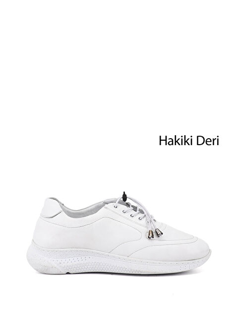 GÖNDERİ(R) Kadın CANLI BEYAZ Bağcıklı Dolgu Taban Hakiki Deri Sneaker - S000493305-21165