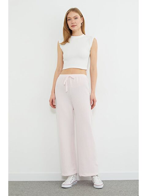 Fullamoda Çizgili Beli Lastikli Wide Leg Pantolon