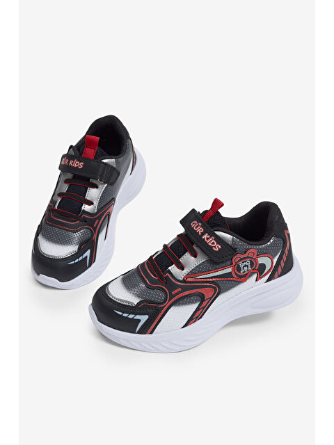 TONNY BLACK Çocuk Unisex Siyah Kırmızı Eva Faylon Taban Çocuk Unısex Cırtlı Lastik Bağcıklı Spor Ayakkabı - S000504805-37434