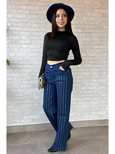 Gülseli Yüksel Bel Taş Detaylı Palazzo Jean Pantolon - S000289629-21164