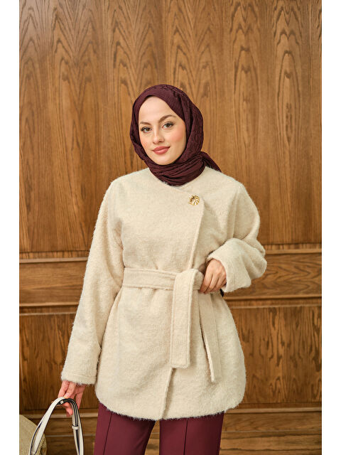 Locco Moda Kadın Gold Düğme Detay Ceket Krem - S000474761-19966