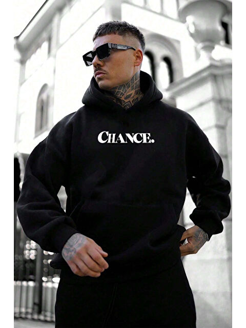 uyguntarz Chance Baskılı Oversize Erkek Hoodie - S000274307-19351