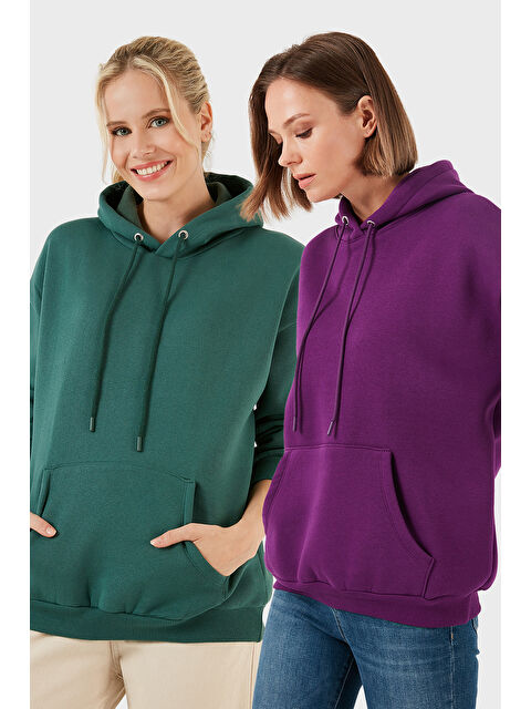 Lela Regular Fit Pamuklu Kapüşonlu Yaka Şardonlu Kışlık 2'li Paket Sweat 5863854S2 - S000463838-1400