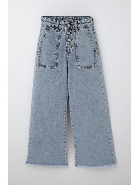 Breeze Kız Çocuk Jean Pantolon Geniş Paça Düğmeli Paçası Püskül Detaylı Açık Mavi (10-14 Yaş) - S000401095-17437