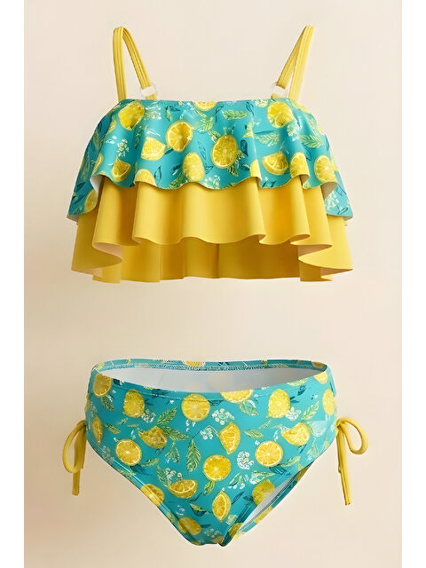 Modanino Kız Çocuk Mayo Takımı-Volanlı+Ayarlanabilir Askılı Kollu 8-12 Yaş 12621B