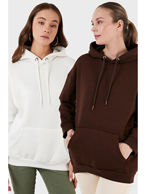 Lela Regular Fit Pamuklu Kapüşonlu Yaka Şardonlu Kışlık 2'li Paket Sweat 5863854S2 - S000463838-5402