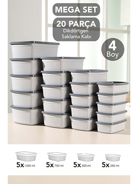 Meleni Home 20'li Çizgili Dikdörtgen Gıda Saklama Kabı Seti