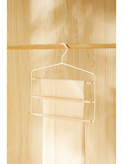 Ocean Home Textile 3 Katlı Ahşap Destekli Mat Beyaz Renk Metal Giysi Askısı 32 x 36.5 x 0.47 cm - S000493865-20063