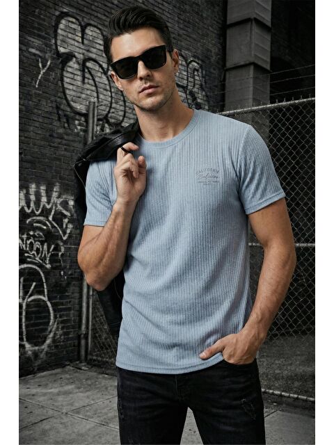 Oksit Ftx California Flok Baskı Detaylı Premium Fitilli Kumaş Erkek T-Shirt - S000510539-17234