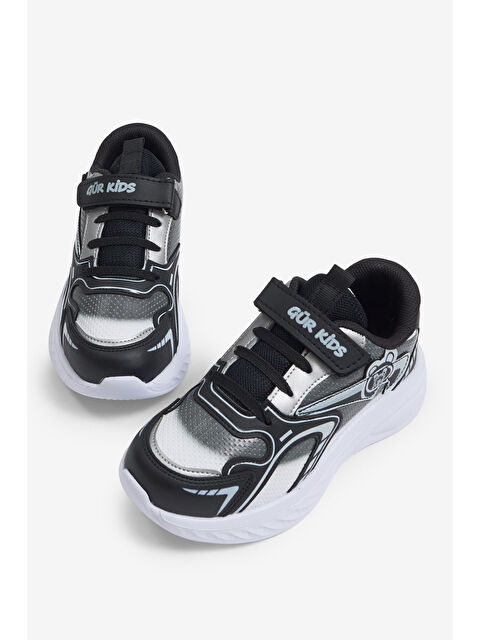TONNY BLACK Çocuk Unisex Siyah Beyaz Eva Faylon Taban Çocuk Unısex Cırtlı Lastik Bağcıklı Spor Ayakkabı - S000504805-37424