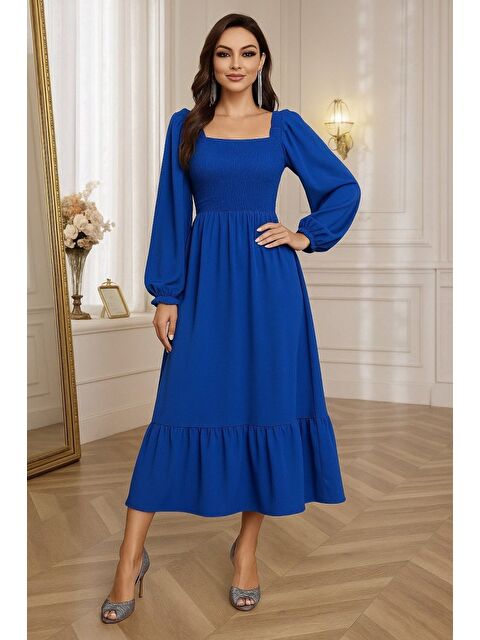 Jane's Kadın Uzun Kollu Kare Yakalı Gipeli Uzun Trikoton Elbise - S000528927-17234