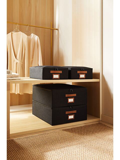 Ocean Home Textile 4'lü Siyah Renk Jüt Destekli Kutu Hurç Set 2 Adet 31 x 38 x 12 + 45 x 55 x 18 cm - S000493867-19351