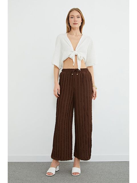 Fullamoda Beli Lastikli Krep Kumaş Cepli Pantolon