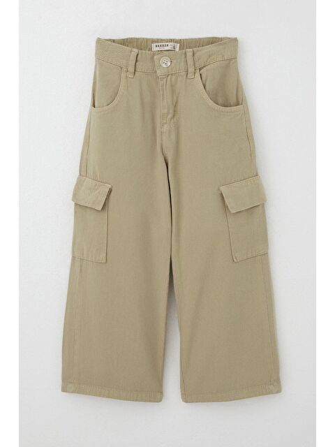Breeze Kız Çocuk Gabardin Pantolon Kargo Cep Detaylı Haki Yeşil (5-13 Yaş) - S000401063-18547
