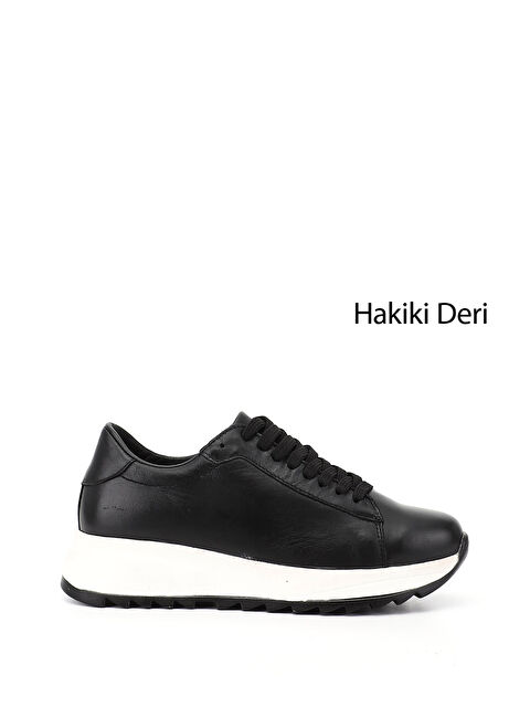GÖNDERİ(R) Kadın SİYAH Bağcıklı Dolgu Taban Hakiki Deri Sneaker - S000493307-19351