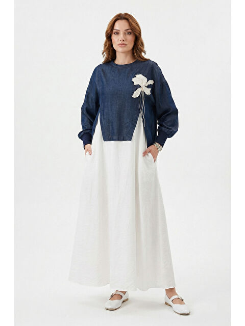 Remsa Double Dream Elbise Bluz Takım 5169 Mavi/Ekru