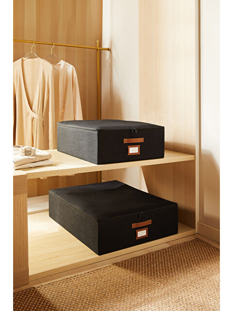 Ocean Home Textile 2'li Siyah Renk Jüt Destekli Kutu Hurç Set 45 x 55 x 18 + 55 x 70 x 18 cm - S000493873-19351