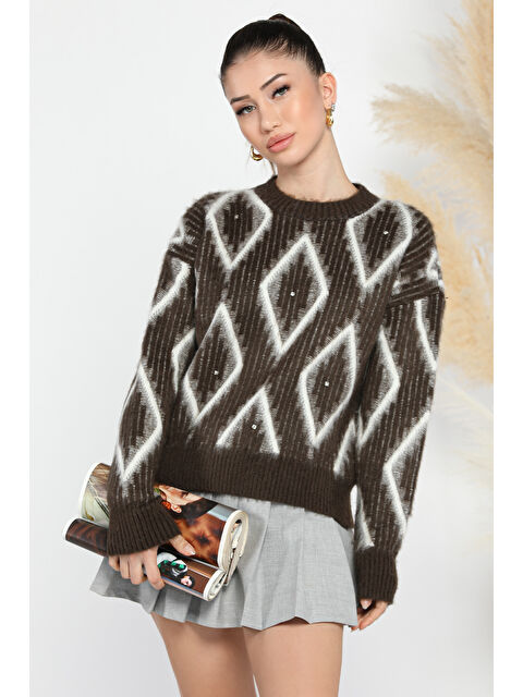 Gülseli Kadın Desenli Taş İşlemeli Triko Kazak - S000289885-29704