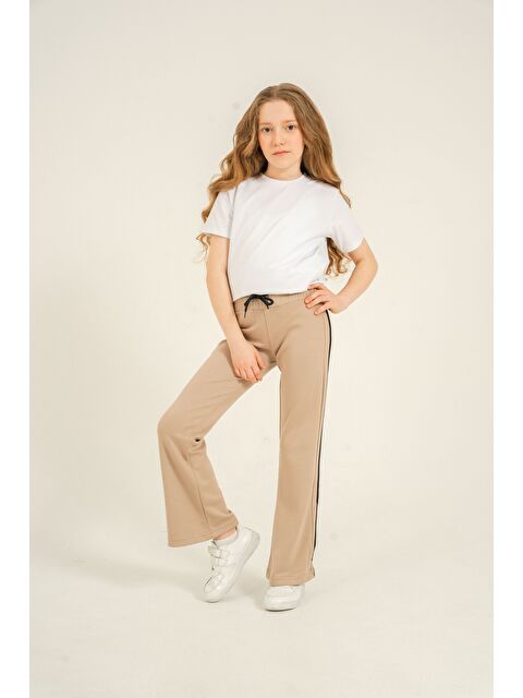 Mışıl Kids Geniş Paçalı Yanlar Biye Şeritli Yumuşak Dokulu - Comfort Kumaş Kız Çocuk Eşofman Altı