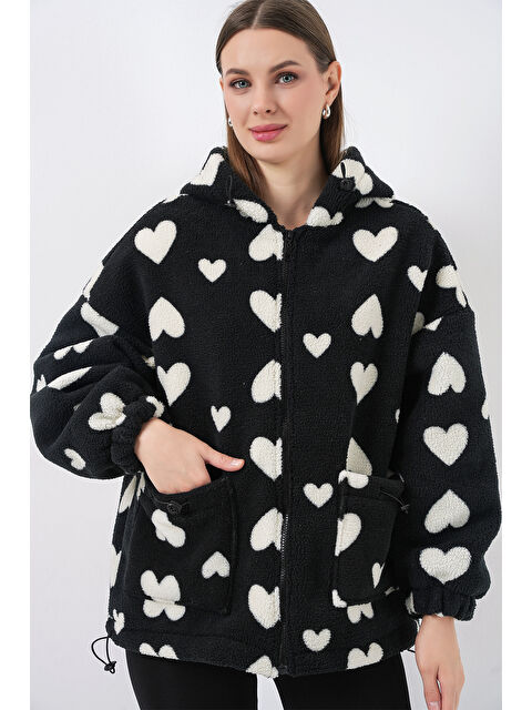 Bigdart Kadın Kapüşonlu Pelüş Ceket 5236 - Siyah - S000470799-19351