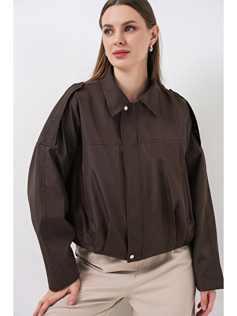 Bigdart Kadın Oversize Kısa Ceket 0732 - Kahverengi - S000482813-19413